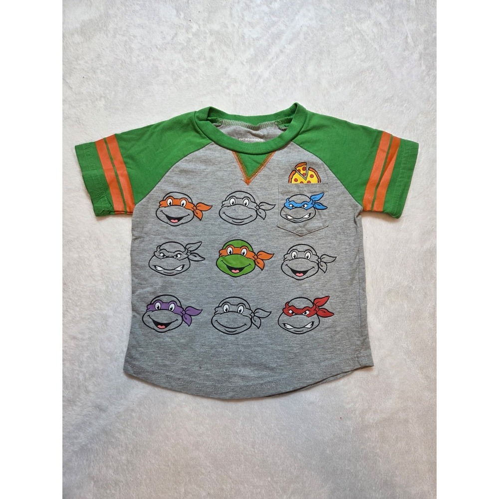 Nickelodeon TMNT Teenage Mutant Ninja Turtles Shirt Toddler 3T Gray Green Raglan